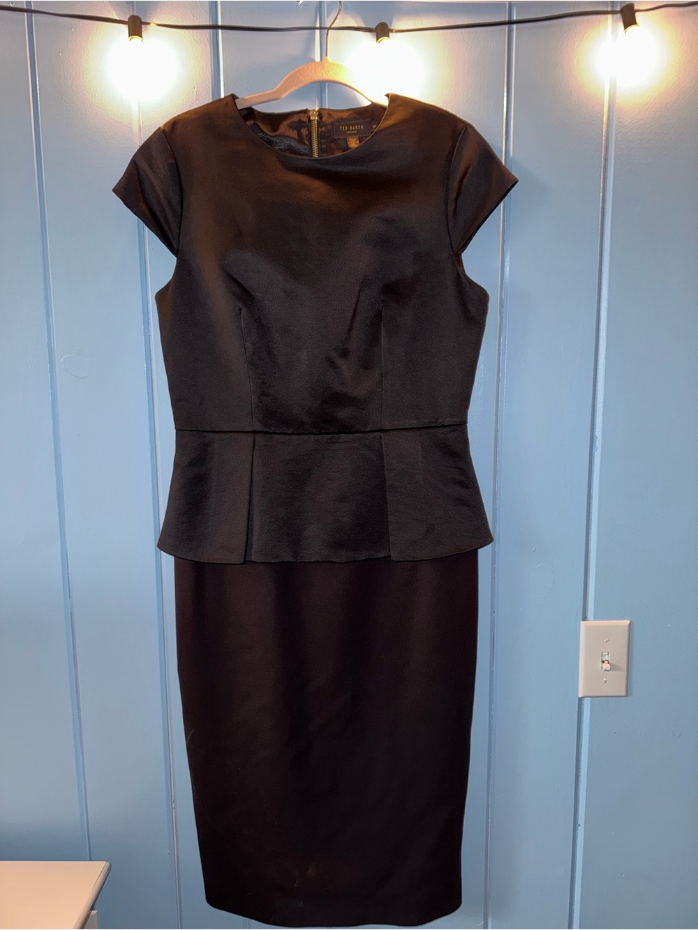 Ted Baker Navy Cap-Sleeve Peplum Sheath Dress